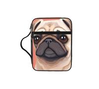 Funny Cartoon Pug Puppy Dog Bible Cover with Zipper, Bible Case Organizer with Handle, Water-Resistant Oxford Fabric Bible Bag for Women Men 27x20cm