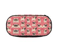 Funny Cartoon Pug Puppy Dog Cute Aesthetic Big Capacity Zipper Pencil Cases Pen,Portable Office Desk Organizer for Adults