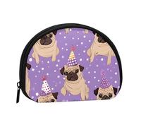 Funny Cartoon Pug Puppy Dog Full Format Printed Polyester Portable Mini Storage Bag Shell Shaped Wallet Small Coin Wallet Shell Storage Bag