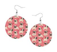 Funny Cartoon Pug Puppy Dog Leather Round Earrings Daily Accessories Working At Work Women'S Fashion