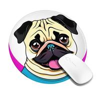 Funny Cartoon Pug Puppy Dog Mouse Pad Waterproof Gaming Mousepad with Non-Slip Rubber Base Round Computer Mouse Mat for Office Latop Mousepads Washable Cloth Desk Pad 8 x 8 in