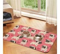 Funny Cartoon Pug Puppy Dog Patterned Pet Feeding Mat with Water-Absorbing PU Top & Rubber Base - Anti-Slip Dog Cat Food Mat for Cats, Dogs & Pets, 30x45cm