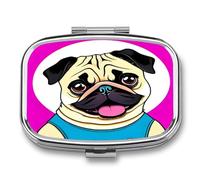Funny Cartoon Pug Puppy Dog Pill Box Medicine Pill Organizer Small Pill Case Travel Pill Container Portable Pill Case for Pocket 2 Compartment Pill Holder Pill Boxes for Travel