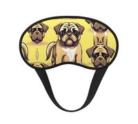 Funny Cartoon Pug Puppy Dog Print Blackout Sleep Mask, with Adjustable Strap for Travel, Night Work, Nap, Office