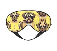 Funny Cartoon Pug Puppy Dog Print Soft Eye Mask for Women Men Comfortable with Adjustable Strap for Travel Yoga Nap Shift Work