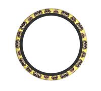 Funny Cartoon Pug Puppy Dog Print Steering Wheel Cover Non-Slip Ergonomic Design Decoration Car Interior Accessory