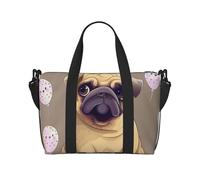 Funny Cartoon Pug Puppy Dog Print Travel Duffel Bag, Lightweight Water-Resistant Weekender Spacious Gym & Travel Bag for Men, Women & Teens