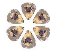 Funny Cartoon Pug Puppy Dog Printed Guitar Picks 6-Pack with Holder - 0.96mm Funny Guitar Picks for Acoustic Guitar, Electric Guitar, Bass Guitar