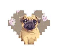 Funny Cartoon Pug Puppy Dog Printed Jigsaw Puzzle 10.8x12.8 CM, Heart-Shaped Puzzle Challenging Game for Adults Gifts, Family Fun Decorative Wall Decor