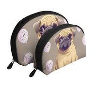 Funny Cartoon Pug Puppy Dog Printed Makeup Bags 2-Piece Portable Shell Travel Toiletry Bag Cosmetic Organizer Bag for Women
