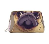 Funny Cartoon Pug Puppy Dog Printed Small Makeup Bag Portable Leather Make up Bag Travel Zipper Cosmetic Bags Organizer for Women