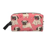 Funny Cartoon Pug Puppy Dog Prints Large Makeup Bag Makeup Pouch with Handle, Portable Simple Travel Makeup Organizer Case for Women