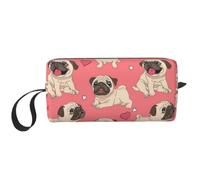Funny Cartoon Pug Puppy Dog Prints Travel Makeup Bag Makeup Pouch, Portable Simple Zippered Makeup Organizer Case for Women