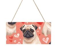 Funny Cartoon Pug Puppy Dog Rectangular MDF Wood Plaque Wall Art with Full Print and Hanging Rope for Home Wall Decor, Farmhouse Sign for Door, Window or Wall (Multiple Sizes)