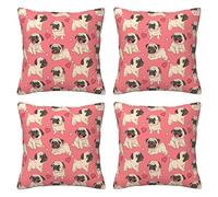 Funny Cartoon Pug Puppy Dog Throw Pillow Cases 4 Pack Square Pillowcases Super Soft Pillow Protectors With Zipper For Couch Livingroom Sofa Bed Office Car,30x30 Cm