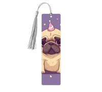 Funny Cartoon Pug Puppy Dog Wood Bookmarks with Tassels,Pendant Unique Handmade Craft DIY Wooden Bookmarks Cute Wood Hanging Tags Ornaments for Book Lovers Birthday Teachers Gift