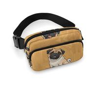 Funny Cartoon Pug Puppy Dogs Fanny Pack for Women Men Waist Bag Belt Bag Adjustable Casual Bag for Travel Sports Hiking, white, 7.9x5.1inches
