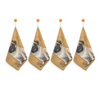 Funny Cartoon Pug Puppy Dogs Kitchen Towels Set -4PCS Super Absorbent Hand Towels, Soft Face Towel Set with Hanging Loop Lightweight Quick Dry Microfiber Dish Towels for Yoga Camping Hotel Spa Travel