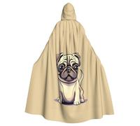 Funny Cartoon Pug Puppy Dogs Print Halloween Cloak, Carnival Cape For Theme Parties, Haunted Houses And Cosplay