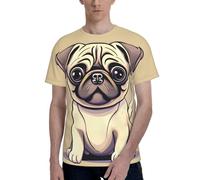 Funny Cartoon Pug Puppy Dogs Print Short Sleeve Crew Neck T-Shirt Fashionable Casual Summer Comfortable Everyday Use Black