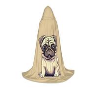 Funny Cartoon Pug Puppy Dogs Print Unisex Hooded Cape, Thoughtful Present For Halloween/Cosplay Lovers/Theme Parties