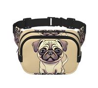 Funny Cartoon Pug Puppy Dogs Print Waist Pack Square Waist Bag Workout Hiking Running Travel Gym Pretty Zipper Fashion