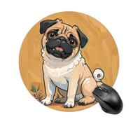 Funny Cartoon Pug Puppy Dogs Round Mouse Pad 7.8 Inch - Non-Slip Rubber Base Mouse Mat Portable Ergonomic Desk Mat for Office, Laptop, Travel, Wireless Mice Mats - Waterproof & Durable Design