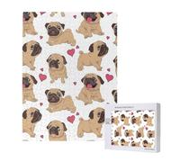 Funny Cartoon Pugs Puppies,500 Pieces Wooden Jigsaw Family Game Jigsaw Puzzles for Adults Teens