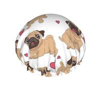 Funny Cartoon Pugs Puppies,Shower Cap Nightcap Double Layer Waterproof Elastic Bath Cap Reusable Hair Cap