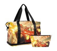 Funny Cartoon Racing Car With Flames Night Travel Sports Bag Duffel Bags With Cosmetic Bag For Sports Large Capacity Funny Racing Car With Flames, 1, Playful Cartoon Flame Racing Car, 1 size