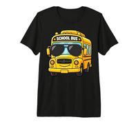 Funny Cartoon School Bus Sunglasses Smiling Back to Premium T-Shirt
