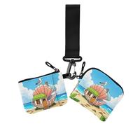 Funny Cartoon Seagull Shell House Dual Coin Purse Credit Card Holder Wallet Small Portable Change Purse Wallet with Keychain for Women 2 Packs, Funny cartoon seagull shell house, One Size, Casual
