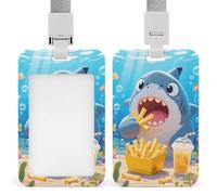 Funny Cartoon Shark Badge Holder Vertical ID Badge Holder with Lanyard, Durable ABS Plastic - Waterproof Name Tag for Office, Teacher& Nurses