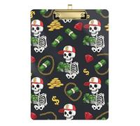 Funny Cartoon Skeleton Black Clipboard Writing Clipboard Letter Size Clipboards, A4 Letter Size 12.5 x 9 Inches Gold Clip
