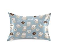 Funny Cartoon Sloth Donut Kids Pillowcase Silky Satin Pillow Case Envelope Closure Pillowcases for Boys Girls Bedroom 20x26in 1 Pc