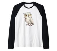 Funny Cartoon Snowy Owl Cool Design Raglan Baseball Tee