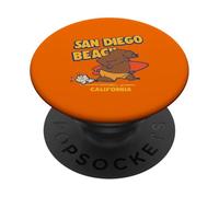Funny Cartoon Surfing Bear San Diego California Souvenir PopSockets Adhesive PopGrip