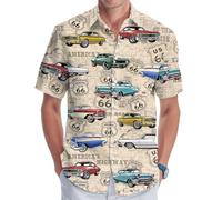Funny Casual Short Sleeve Hawaiian Shirt, Summer Men's Print Button Shirt, Birthday Gifts, Racing Car, 3XL