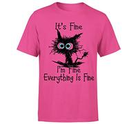 Funny Cat Adult T-Shirt Im Fine Everything is Fine Tee#P1#OR Heliconia S