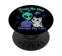 Funny Cat Alien UFO Cute Kitty Space Spaceship Alien Friend PopSockets Adhesive PopGrip