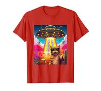 Funny Cat Alien UFO Groovy Selfie Mushroom Kitty Meme Space T-Shirt