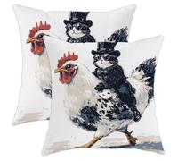 Funny Cat and Chicken Pillow Covers Set of 2, Black White Decorative Throw Pillows, Singular Farmhouse Cushions for Home Sofa Bed Couch 20x20 Inch