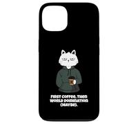 Funny Cat and Coffee First Coffee then World Domination Men Case for iPhone 13