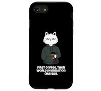 Funny Cat and Coffee First Coffee then World Domination Men Case for iPhone SE (2020) / 7 / 8
