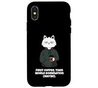Funny Cat and Coffee First Coffee then World Domination Men Case for iPhone X/XS