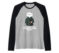 Funny Cat and Coffee First Coffee then World Domination Men Raglan Baseball Tee