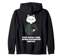 Funny Cat and Coffee First Coffee then World Domination Men Zip Hoodie