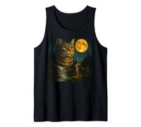 Funny Cat Art Design Cat Looking at The Moon Tank Top