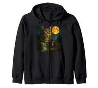 Funny Cat Art Design Cat Looking at The Moon Zip Hoodie