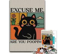 Funny Cat Asking About Pooping Indoor Wooden Puzzle, Adults, 1000 Pieces | A screen-free tabletop activity - a clear section-by-section approach in spare time.